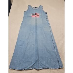 Carolina Blues Dress Womens Medium Vintage Denim Jumper American Flag